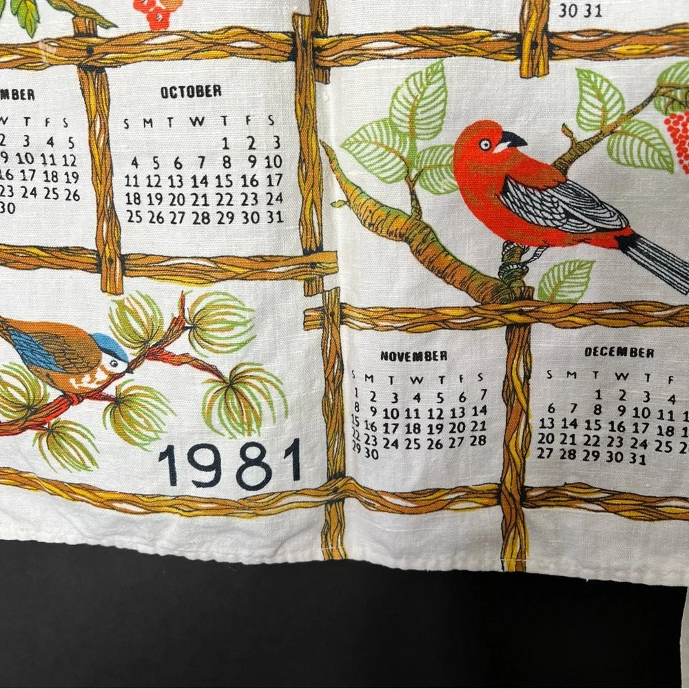 VTG Linen Calendar Wall Hanging Tea Towel 1974 and 1981 CottageCore Arts & Craft